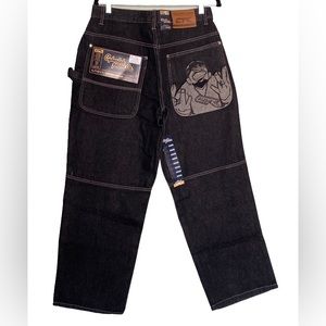 Vtg Y2K Cybertek Denim Jeans 32x30 Charcoal Black Embroidered Baggy Jeans
